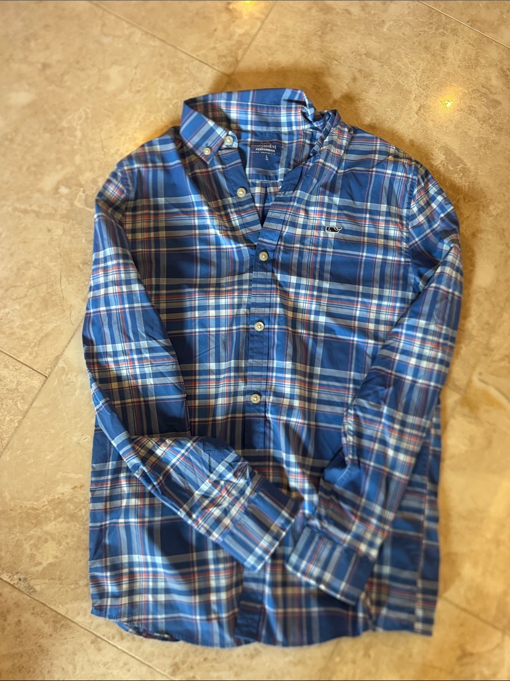 Vineyard Vines Blue Multi-Striped Plaid performance shirt